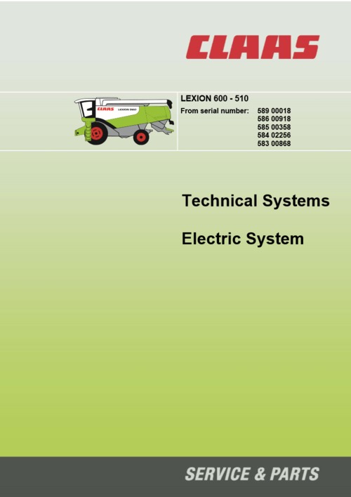 Product picture Claas Lexion 510-600 Electrical Systems Manual